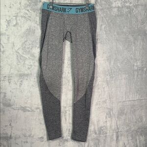 Gym Shark Heathered Gray Teal Athletic Compression Capri Leggings Size Medium